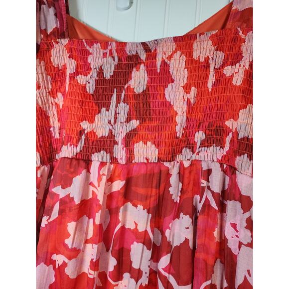 Torrid Midi Dress Size 4X Shady Rose Floral Sheer Overlay Smocked Sweetheart Tie - Picture 5 of 12